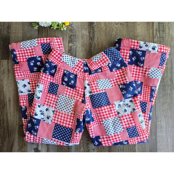 Vintage 70s JcPenney Foremost Patchwork Flare Snow Pants Floral Gingham Retro 24 - Picture 15 of 16